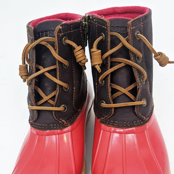 Sperry Saltwater Leather Duck Boots NEW Red Brown - Picture 4 of 12